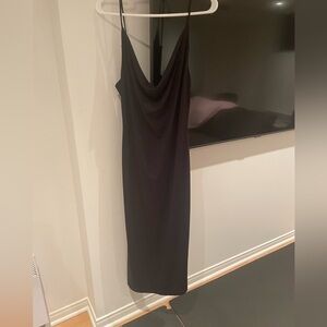 Black dress with cowl neckline